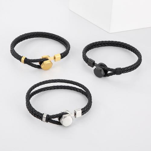 Cowhide Bracelet, Split Layer Cowhide Leather, with 304 Stainless Steel, plated, fashion jewelry & different length for choice & for man, more colors for choice, wide:4mm, Length:Approx 210 mm, Sold By PC