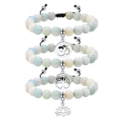 Gemstone Bracelets 304 Stainless Steel with Cotton Thread & Natural Stone polished fashion jewelry & for woman nickel lead & cadmium free Length Approx 18-27 cm Sold By PC