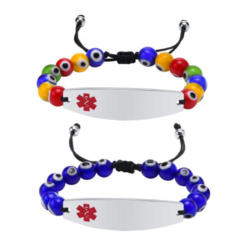 Evil Eye Jewelry Bracelet Acrylic with Cotton Thread & 304 Stainless Steel handmade fashion jewelry & for man & enamel Sold By PC