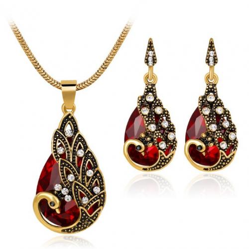 Zinc Alloy Jewelry Sets earring & necklace with Rhinestone 2 pieces & fashion jewelry & for woman & with rhinestone nickel lead & cadmium free 8mm Length Approx 50 cm Sold By Set