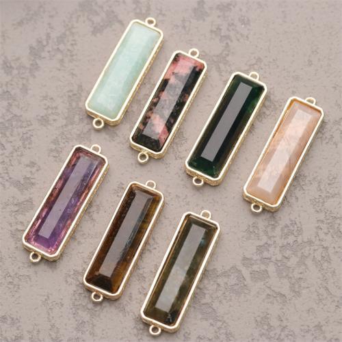 Gemstone Connector Natural Stone with Brass gold color plated fashion jewelry & DIY & mixed & 1/1 loop Random Color Sold By PC