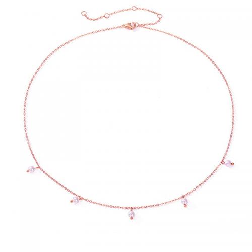 Edelstahl Schmuck Halskette, 316 Edelstahl, mit Kunststoff Perlen, rund, Modeschmuck & für Frau, keine, frei von Nickel, Blei & Kadmium, 4mm, Länge:ca. 42 cm, verkauft von PC