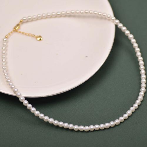 Skleněné korálky náhrdelníky, Sklo Pearl, s Zinek, Kolo, barva pozlacený, módní šperky & různé velikosti pro výběr & pro ženy, bílý, Délka Cca 40 cm, Prodáno By PC