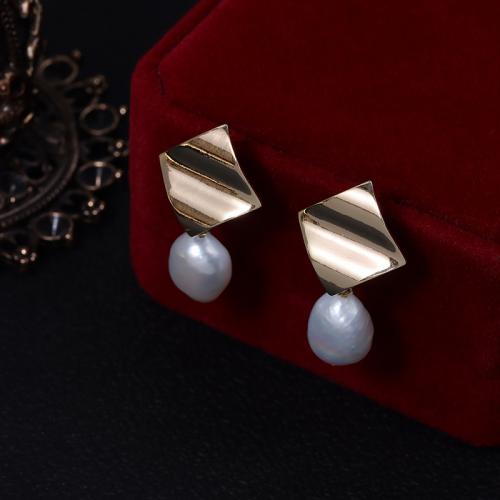 Freshwater Pearl Earrings with Brass gold color plated fashion jewelry & for woman white 30mm Sold By Pair