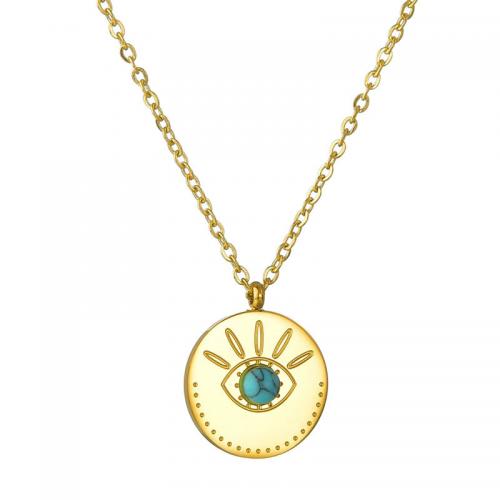 Stainless Steel Jewelry Necklace, 304 Stainless Steel, with turquoise, with 5cm extender chain, 18K gold plated, fashion jewelry & for woman, nickel, lead & cadmium free, Length:Approx 45 cm, Sold By PC