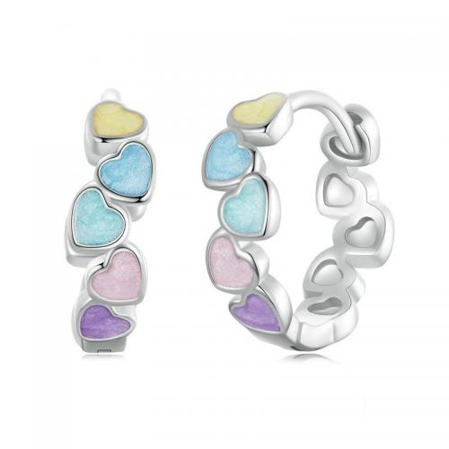 925 Sterling Silver Hoop Earrings Heart fashion jewelry & for woman & enamel nickel lead & cadmium free Inner Approx 11mm Sold By PC