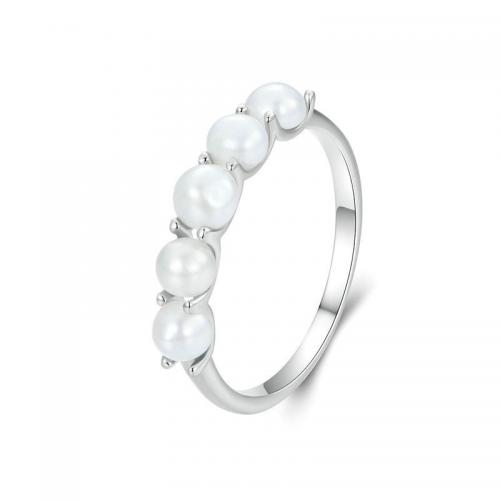 Ezüst ékszer Finger Ring, 925 ezüst, -val Édesvízi gyöngy, divat ékszerek & különböző méretű a választás & a nő, nikkel, ólom és kadmium mentes, Által értékesített PC