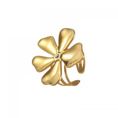 Stainless Steel Finger Ring 304 Stainless Steel Flower 18K gold plated fashion jewelry & for woman nickel lead & cadmium free Sold By PC