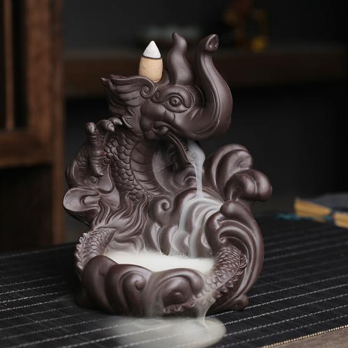 Backflow Incense Burner, Purple Clay, Elephant, handmade, for home and office & durable, 122x116x158mm, Sold By PC