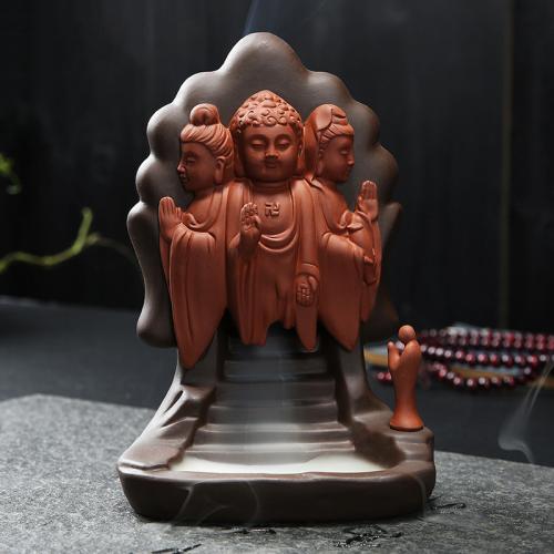 Backflow Incense Burner, Purple Clay, Buddha, handmade, for home and office & durable, 123x100x175mm, Sold By PC