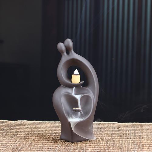 Backflow Incense Burner, Purple Clay, handmade, for home and office & durable, 78x69x178mm, Sold By PC
