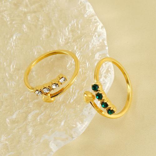 Rhinestone-Edelstahl -Finger-Ring, 304 Edelstahl, 18K vergoldet, Modeschmuck & für Frau & mit Strass, keine, verkauft von PC