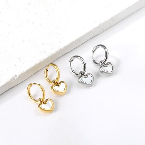 Huggie Hoop Drop Earring 304 Stainless Steel with White Shell Vacuum Ion Plating fashion jewelry & for woman Sold By Pair