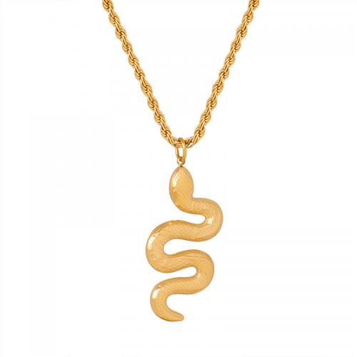 Titanium Steel Necklace Snake 18K gold plated fashion jewelry & for woman golden 33mm Length Approx 50 cm Sold By PC