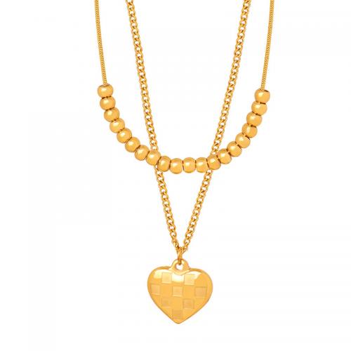 Titanstahl Halskette, mit Verlängerungskettchen von 7cm, Herz, 18K vergoldet, Doppelschicht & Modeschmuck & für Frau, goldfarben, 16mm, Länge ca. 40 cm, ca. 44 cm, verkauft von PC