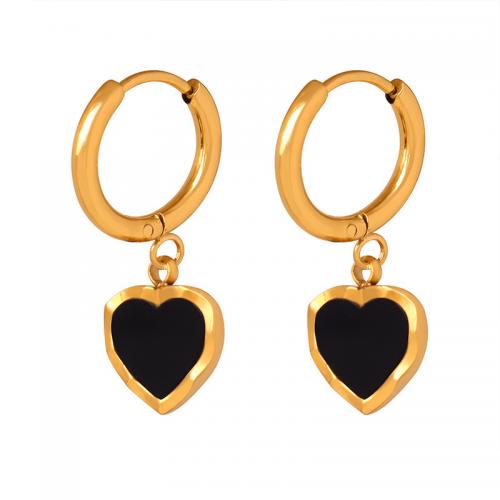 Titanium Steel  Earring with Acrylic Heart 18K gold plated fashion jewelry & for woman golden Sold By Pair