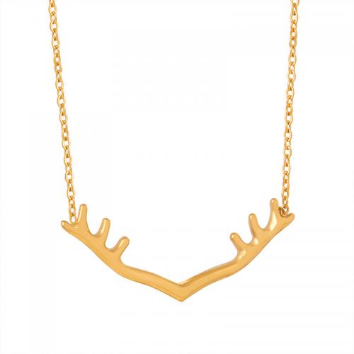 Titanium Steel Necklace, with 5cm extender chain, Antlers, 18K gold plated, fashion jewelry & for woman, golden, 40mm, Length:Approx 40 cm, Sold By PC