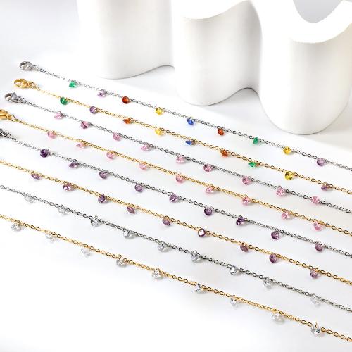 Stainless Steel Anklet, 304 Stainless Steel, with 5cm extender chain, Vacuum Ion Plating, fashion jewelry & for woman & with rhinestone, more colors for choice, Sold Per Approx 20 cm Strand