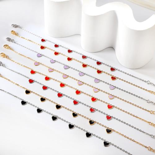Stainless Steel Anklet, 304 Stainless Steel, with 5cm extender chain, Heart, Vacuum Ion Plating, fashion jewelry & for woman & enamel, more colors for choice, Sold Per Approx 20 cm Strand