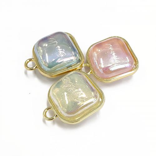 Acrylic Pendants, with Tibetan Style, Square, gold color plated, DIY, more colors for choice, 20x25mm, Approx 100PCs/Bag, Sold By Bag