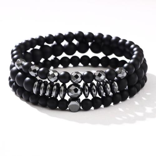Gemstone Bracelets, Abrazine Stone, with Gemstone Chips, 12 Signs of the Zodiac, three layers & for man, black, nickel, lead & cadmium free, Bead sizes are 6mm and 8mm, Length:Approx 60 cm, 3PCs/Set, Sold By Set