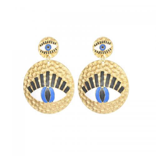 Evil Eye Earrings, 304 Stainless Steel, Round, fashion jewelry & for woman & enamel, gold, nickel, lead & cadmium free, 57x40mm, Sold By Pair