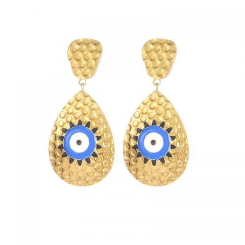Evil Eye Earrings, 304 Stainless Steel, fashion jewelry & for woman & enamel, gold, nickel, lead & cadmium free, 56x36mm, Sold By Pair
