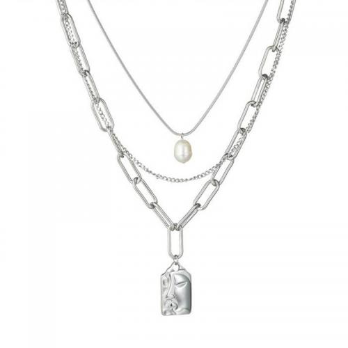 Edelstahl Schmuck Halskette, 304 Edelstahl, mit Kunststoff Perlen, mit Verlängerungskettchen von 6.5cm, poliert, Modeschmuck & für Frau, originale Farbe, frei von Nickel, Blei & Kadmium, Pendant:1.5cm, Länge:ca. 40 cm, ca. 44 cm, ca. 47 cm, verkauft von PC