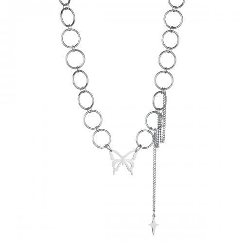 Edelstahl Schmuck Halskette, 304 Edelstahl, poliert, Doppelschicht & Modeschmuck & für Frau, originale Farbe, frei von Nickel, Blei & Kadmium, Länge:ca. 41-50 cm, verkauft von PC