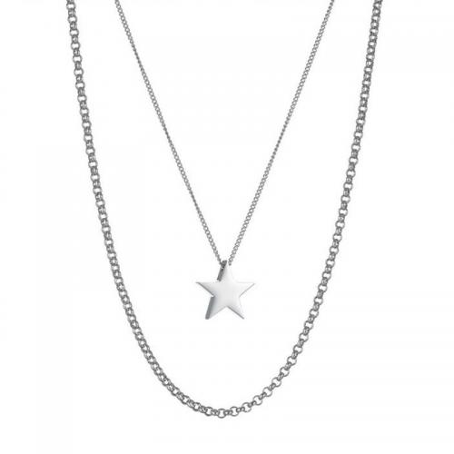 Stainless Steel Jewelry Necklace 304 Stainless Steel with 6.5cm extender chain Star polished Double Layer & fashion jewelry & for woman nickel lead & cadmium free Length Approx 41 cm Approx 52 cm Sold By PC