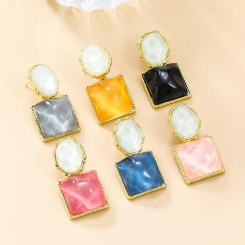 Tibetan Style Stud Earring, with Resin, Square, fashion jewelry & for woman, more colors for choice, nickel, lead & cadmium free, 34x19mm, Sold By Pair