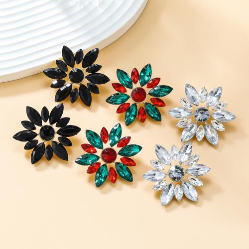 Tibetan Style Stud Earring, Flower, fashion jewelry & for woman & with rhinestone, more colors for choice, nickel, lead & cadmium free, 39x36mm, Sold By Pair