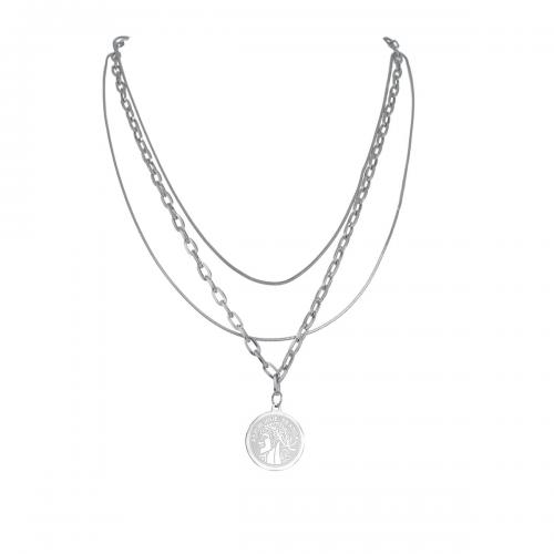 Nehrđajućeg čelika, nakit ogrlice, 304 nehrđajućeg čelika, uglađen, tri sloja & modni nakit & za žene, izvorna boja, nikal, olovo i kadmij besplatno, Dužina Približno 41-50 cm, Prodano By PC