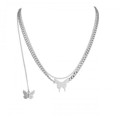 Stainless Steel Jewelry Necklace, 304 Stainless Steel, polished, Double Layer & fashion jewelry & for woman, original color, nickel, lead & cadmium free, Length:Approx 41-50 cm, Sold By PC