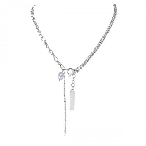 Stainless Steel Jewelry Necklace, 304 Stainless Steel, with Plastic Pearl, polished, fashion jewelry & for woman, original color, nickel, lead & cadmium free, Length:Approx 41-50 cm, Sold By PC