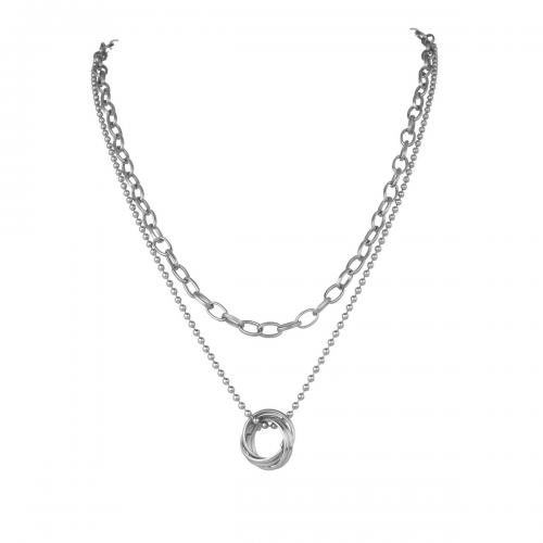 Nehrđajućeg čelika, nakit ogrlice, 304 nehrđajućeg čelika, uglađen, Dvostruki sloj & modni nakit & za žene, izvorna boja, nikal, olovo i kadmij besplatno, Dužina Približno 41-50 cm, Prodano By PC