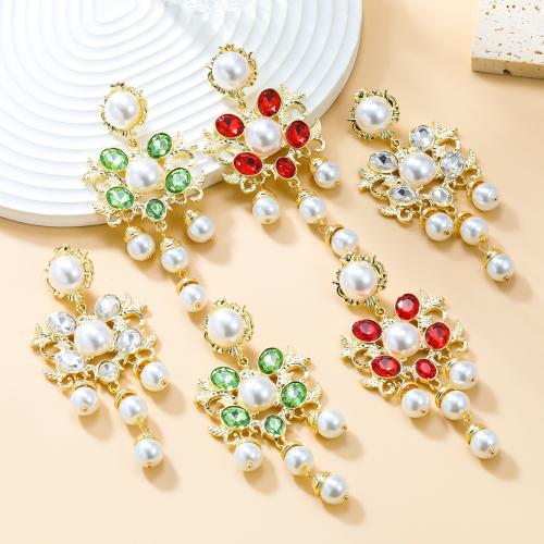 Zinc Alloy Stud Earring with Plastic Pearl Flower fashion jewelry & for woman & with rhinestone nickel lead & cadmium free Sold By Pair
