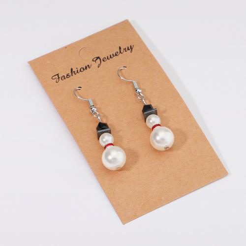 Brass Drop Earring, with Hematite & Plastic Pearl, Snowman, Christmas Design & fashion jewelry & for woman, nickel, lead & cadmium free, 50x10mm, Sold By Pair