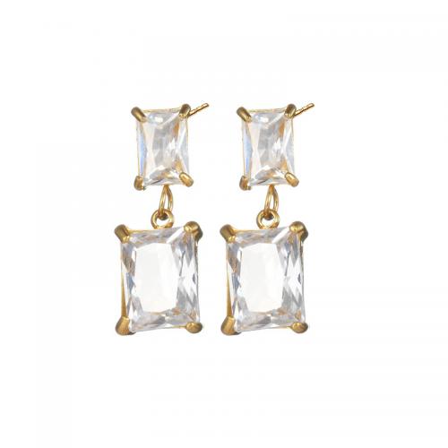 Titanium Steel  Earring with Crystal Rectangle fashion jewelry & for woman gold nickel lead & cadmium free Sold By Pair