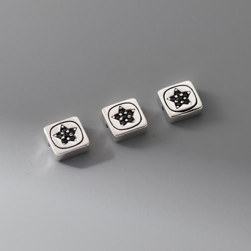 Gioielli Spacer Beads, 925 argento sterlina, placcato, DIY & Micro spianare cubic zirconia, argento, 7.50mm, Foro:Appross. 1mm, Venduto da PC