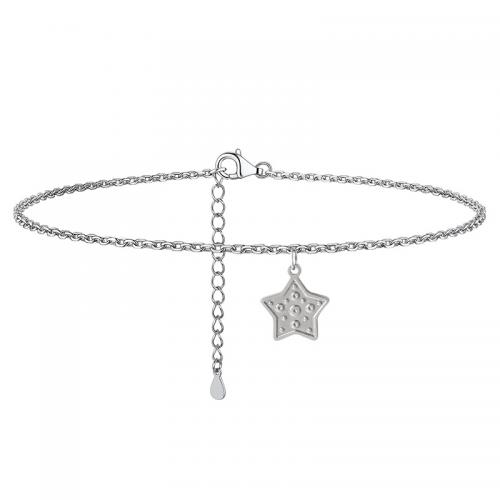 Stainless Steel Anklet, 304 Stainless Steel, with 6CM extender chain, Star, plated, for woman, silver color, Length:Approx 23 cm, Sold By PC