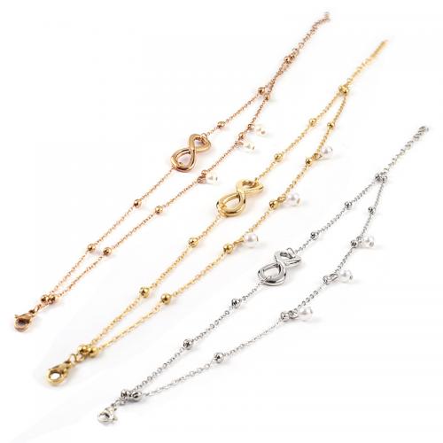 Stainless Steel Anklet, 304 Stainless Steel, with Plastic Pearl, with 5CM extender chain, plated, for woman, more colors for choice, Length:Approx 22 cm, Sold By PC