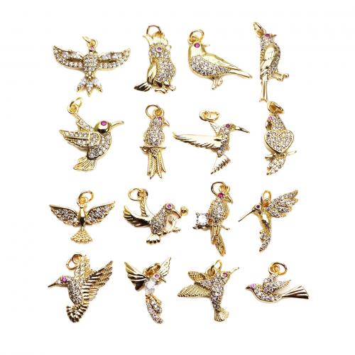 Cubic Zirconia Micro Pave Brass Pendant, Bird, plated, DIY & different styles for choice & micro pave cubic zirconia, golden, Sold By PC