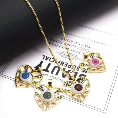 Evil Eye Jewelry Necklace, Brass, with Resin, with 5CM extender chain, plated, micro pave cubic zirconia & for woman, more colors for choice, Length:Approx 45 cm, Sold By PC