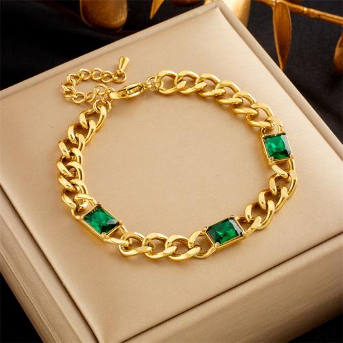 Stainless Steel Jewelry Bracelet, 304 Stainless Steel, with Rhinestone, fashion jewelry & for woman & with rhinestone, golden, nickel, lead & cadmium free, Length:Approx 20 cm, Sold By PC