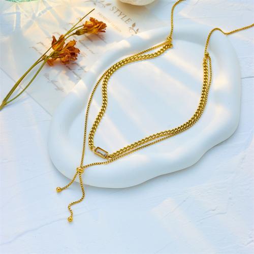 Rustfrit stål smykker halskæde, 304 rustfrit stål, Dobbelt lag & mode smykker & for kvinde, gylden, nikkel, bly & cadmium fri, Solgt af PC