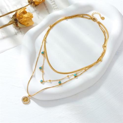 Edelstahl Schmuck Halskette, 304 Edelstahl, mit Synthetische Türkis, Modeschmuck & mehrschichtig & für Frau, goldfarben, frei von Nickel, Blei & Kadmium, verkauft von PC