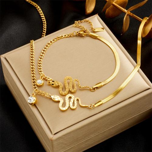 Edelstahl Schmuck Halskette, 304 Edelstahl, mit Strass, Modeschmuck & für Frau, goldfarben, frei von Nickel, Blei & Kadmium, verkauft von PC