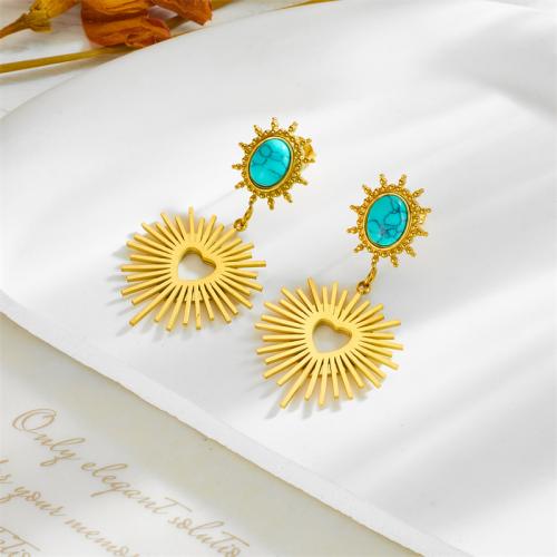 Stainless Steel Drop Earring 304 Stainless Steel with Turquoise fashion jewelry & for woman golden nickel lead & cadmium free 45mm Sold By Pair