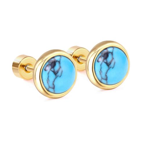 Stainless Steel Stud Earrings, 304 Stainless Steel, with Turquoise, fashion jewelry & for woman, more colors for choice, nickel, lead & cadmium free, 13.50mm, Sold By Pair